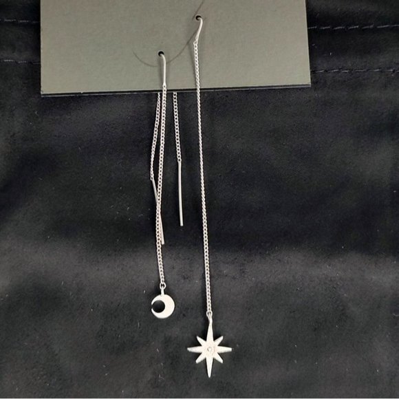 AllSaints Earrings Star Moon Threader earrings dangle Silver Celestial - Picture 3 of 11